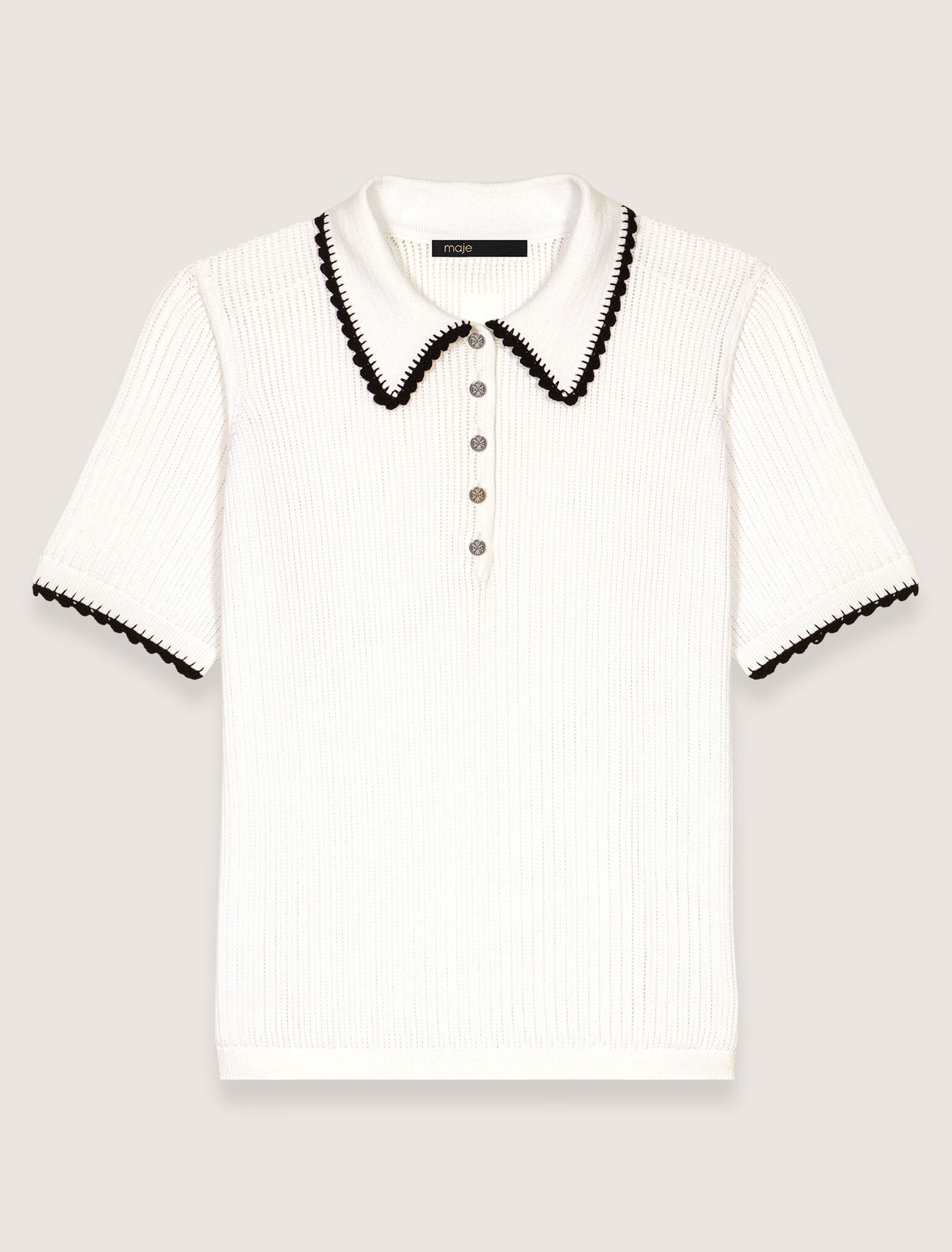 Pointelle knit crochet polo shirt