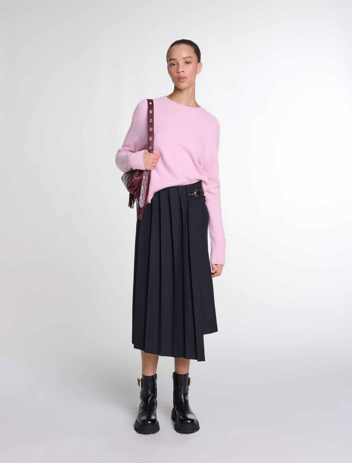 Pleated pink black skirt top