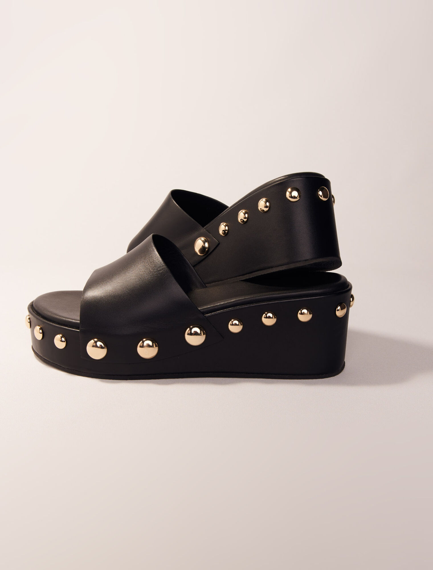 Leather studded wedge mules