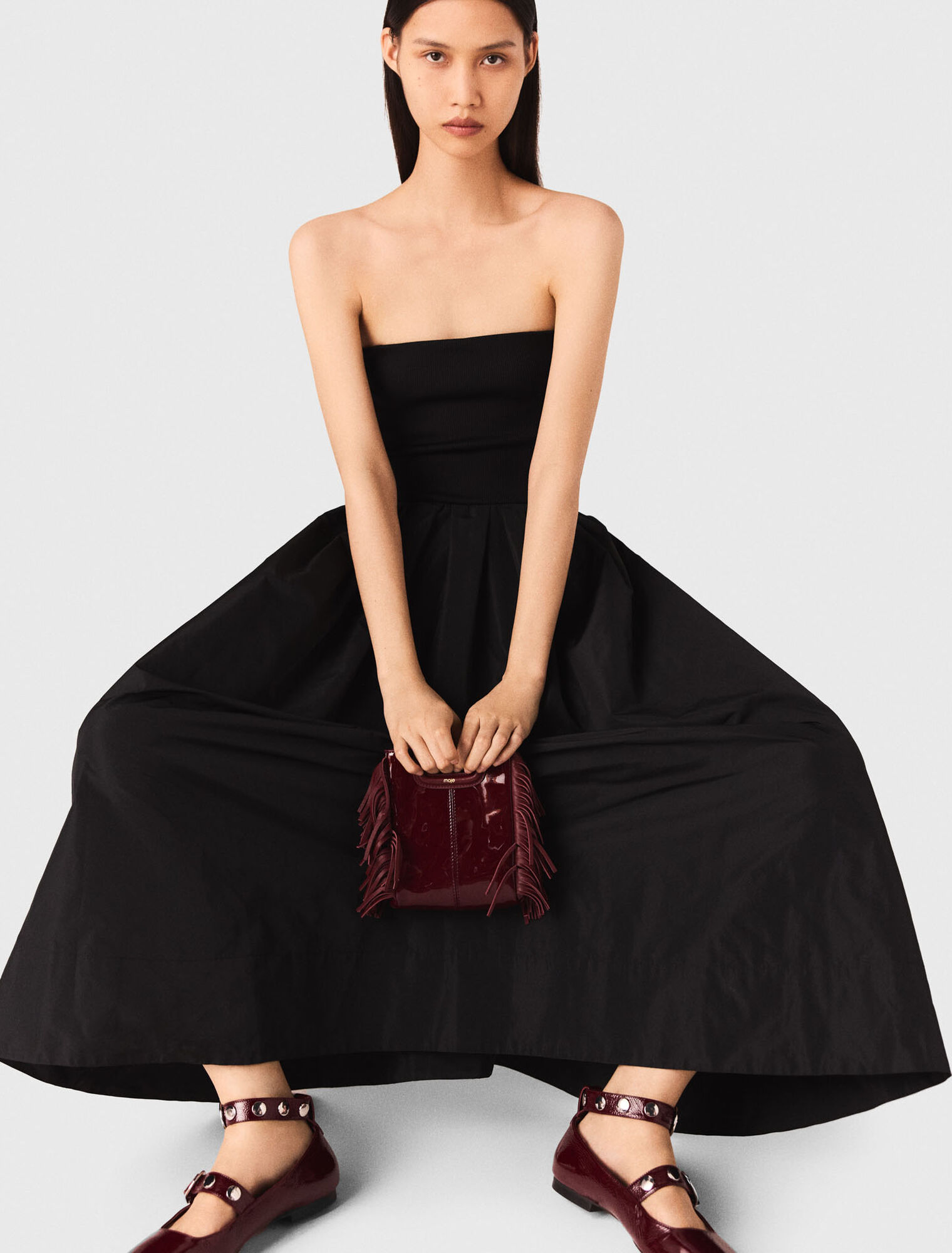 Strapless mesh and taffeta dress