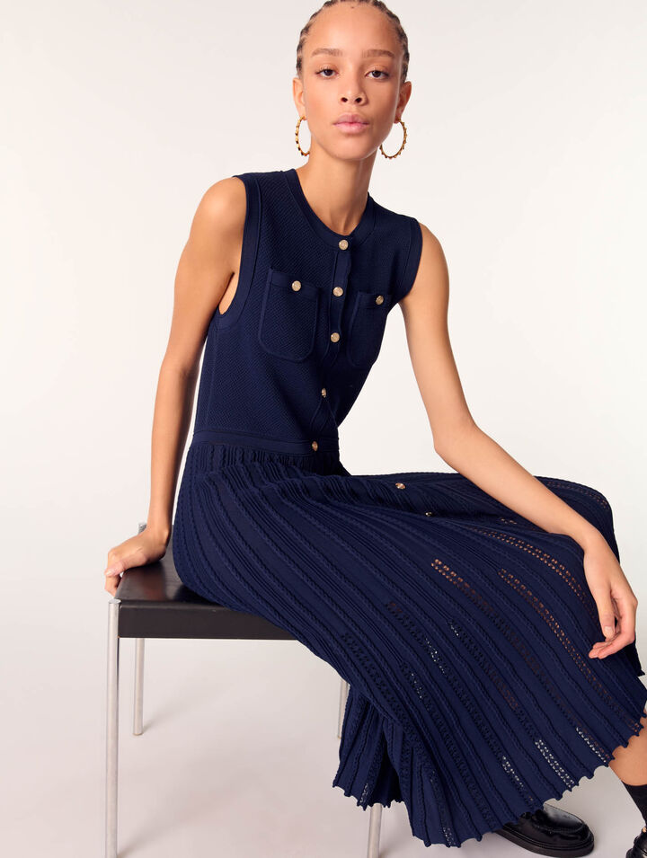 Pleated knit maxi dress