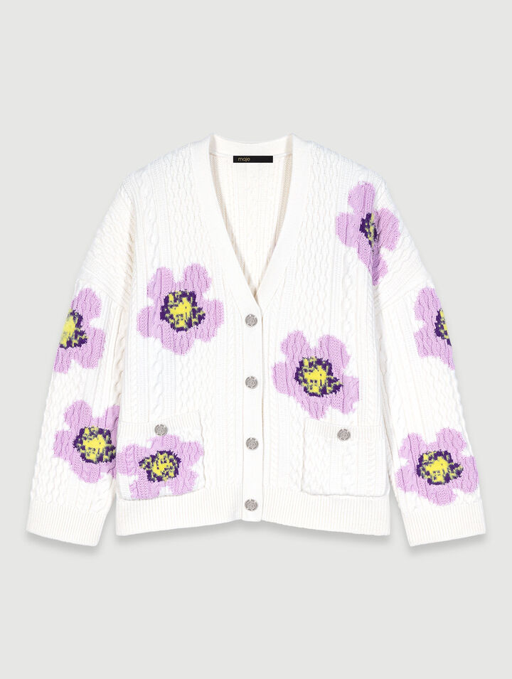 Knit cardigan with flowers