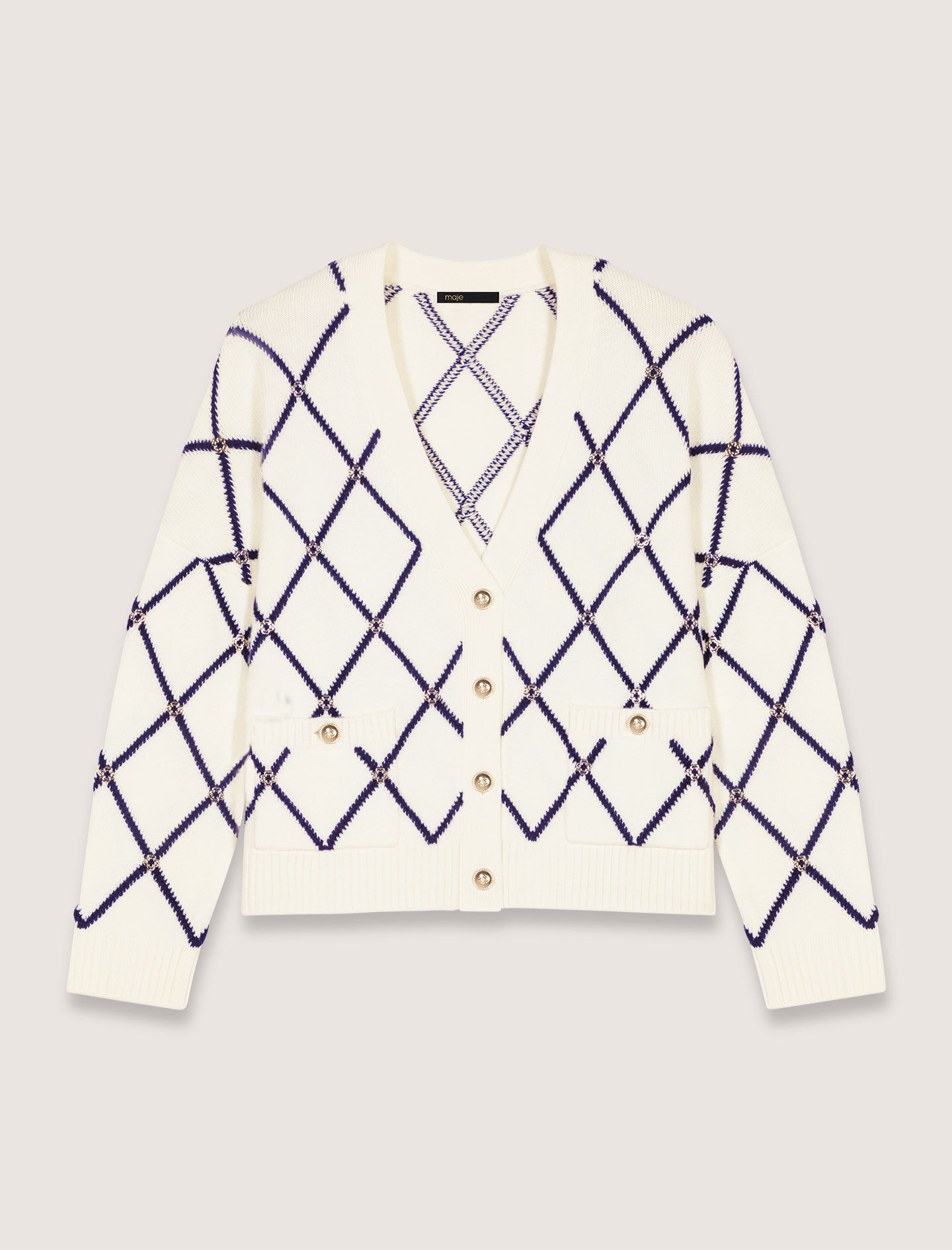 Diamond pattern knitted cardigan White for Women | Maje