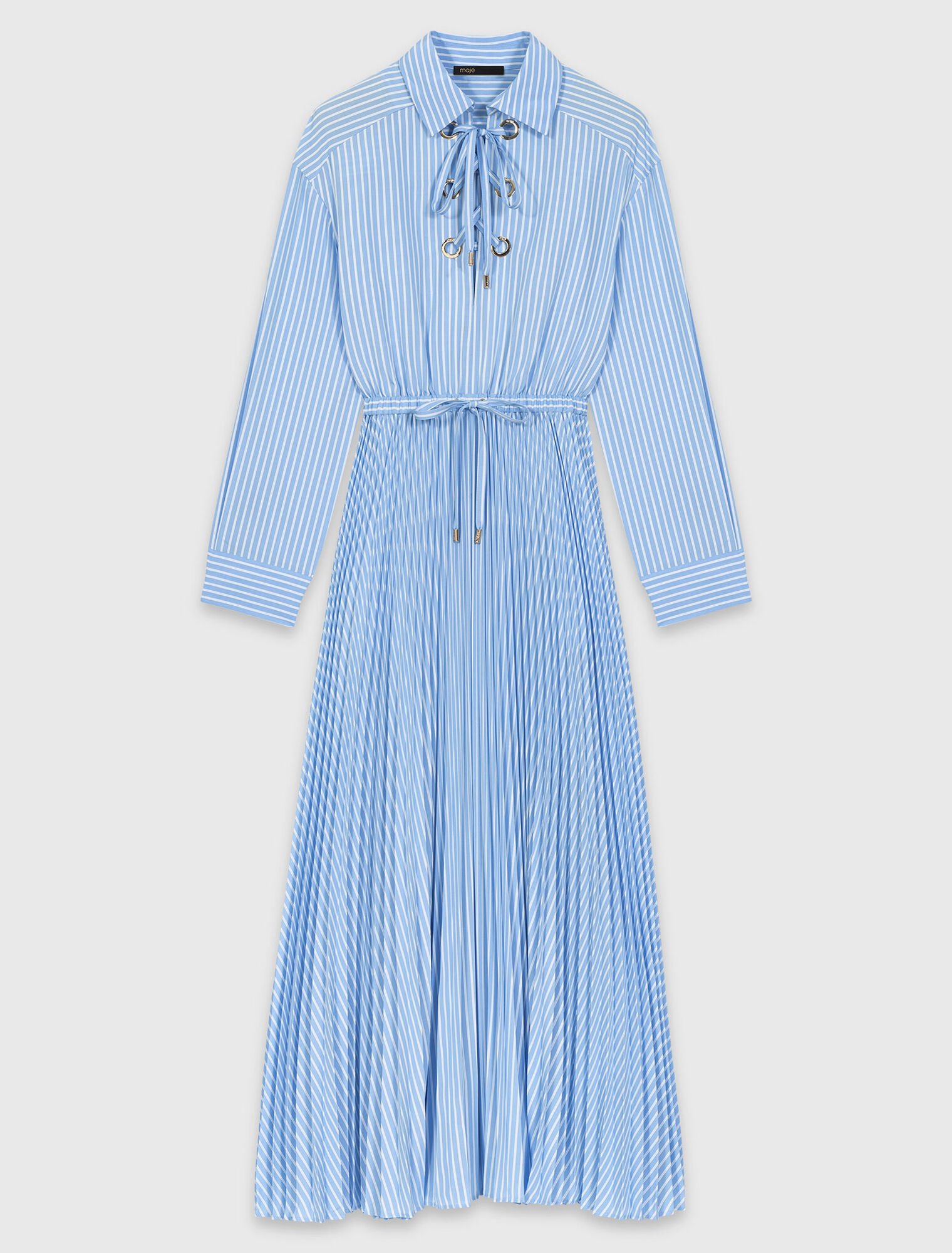 Long pleated dress with eyelets