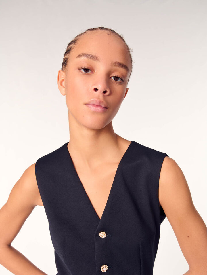 Layered-effect wool-blend dress