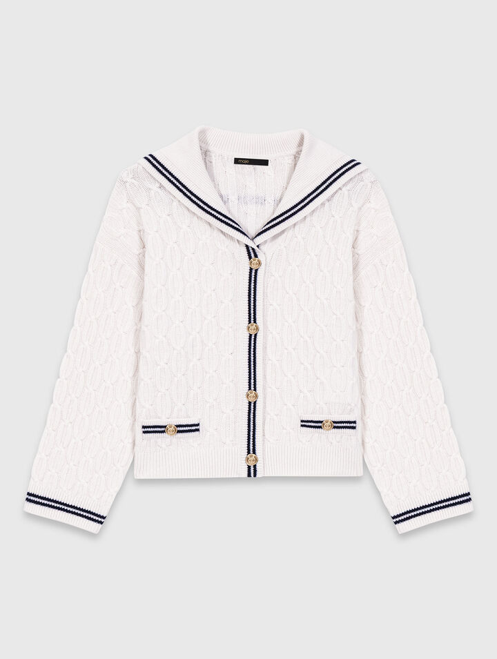 Cable-knit boat neck cardigan