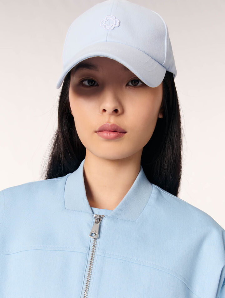 Cropped denim bomber jacket