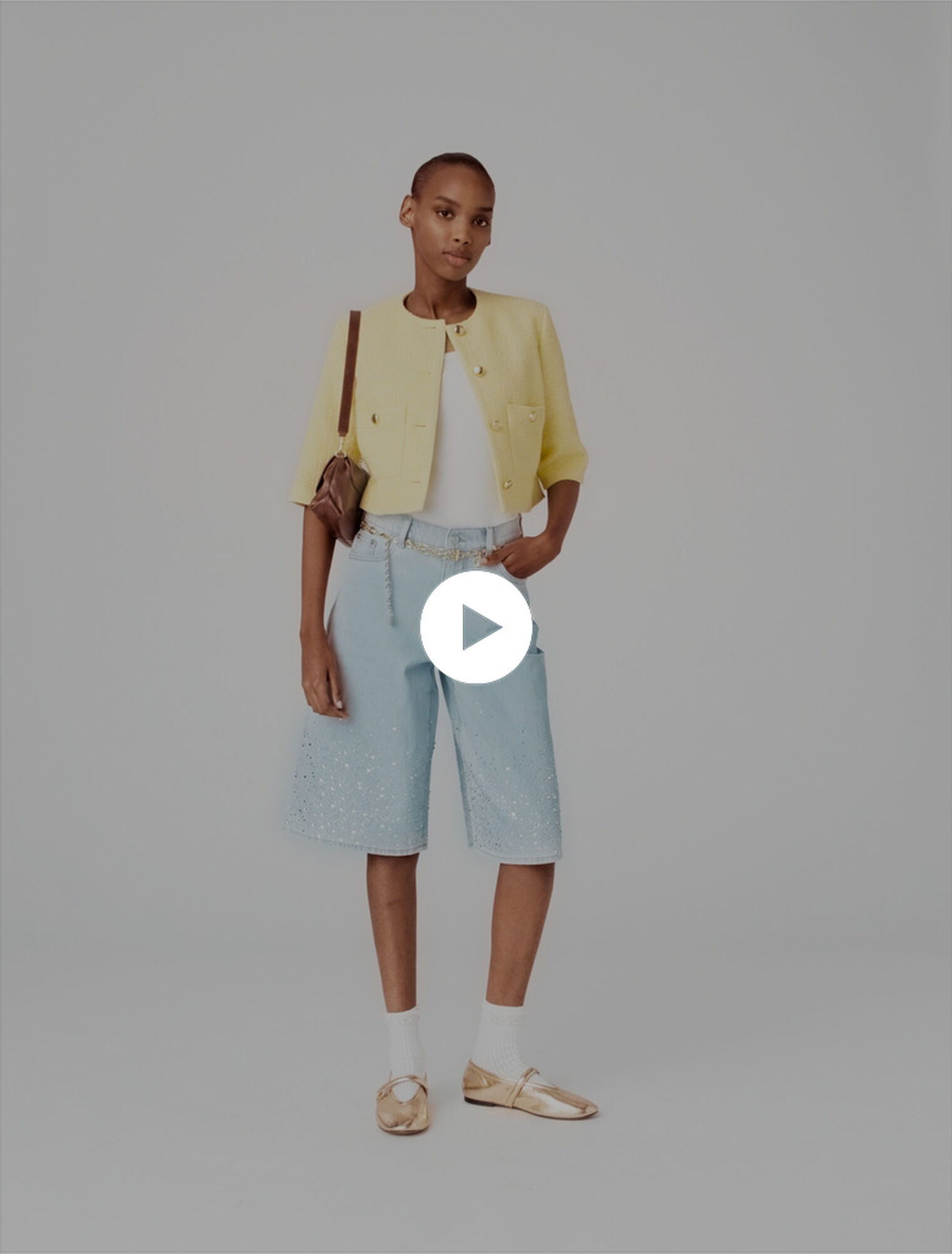 Short-sleeved tweed jacket