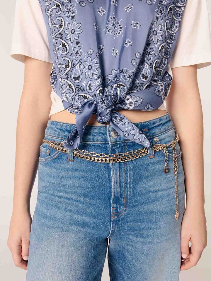 Tie-front T-shirt with print