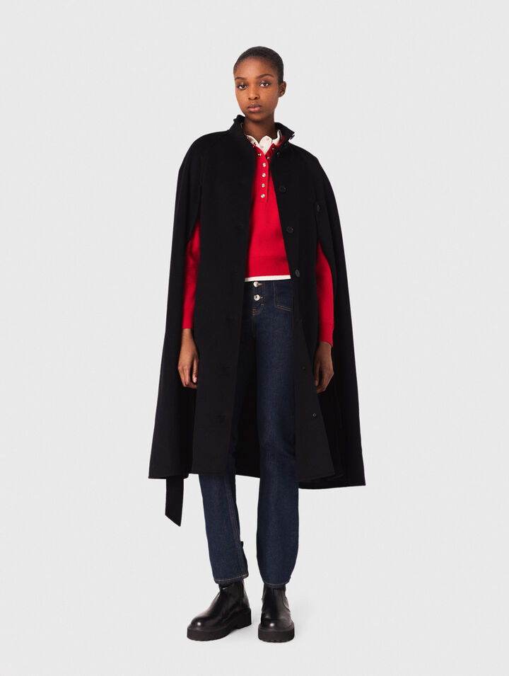 Long double-faced coat with cape