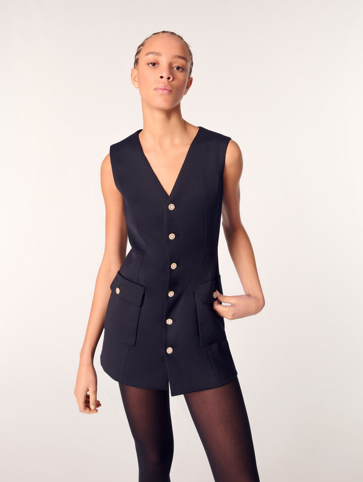 Layered-effect wool-blend dress