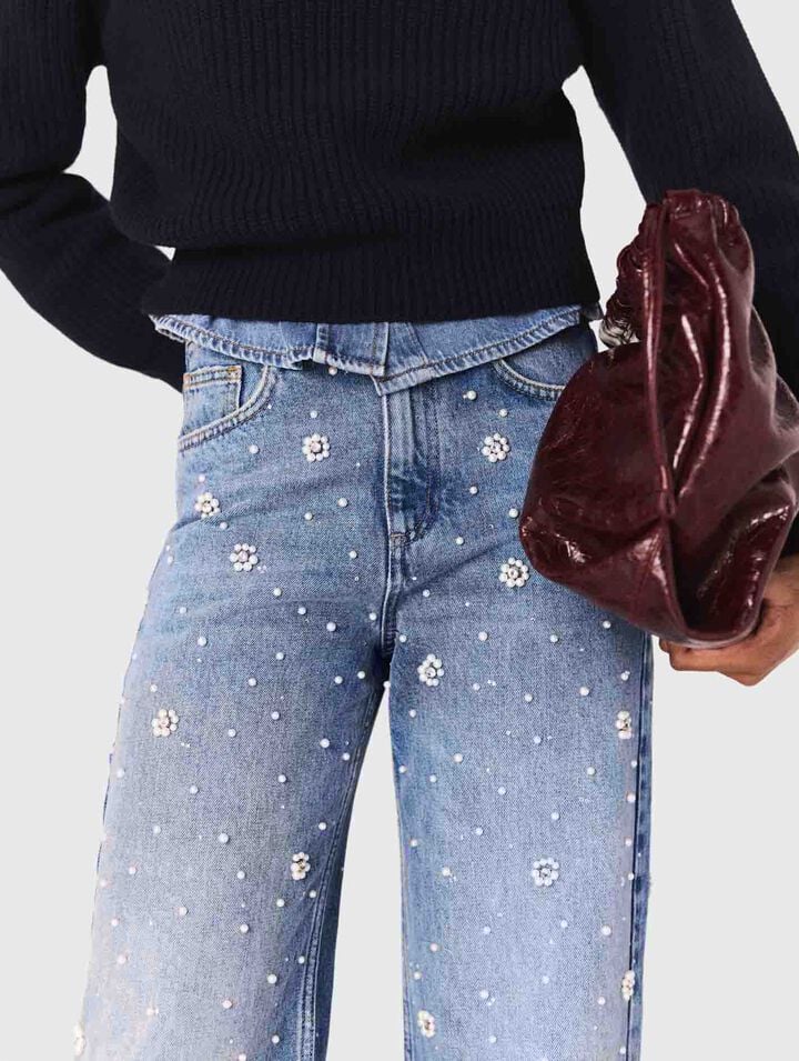 Wide-leg embroidered jeans