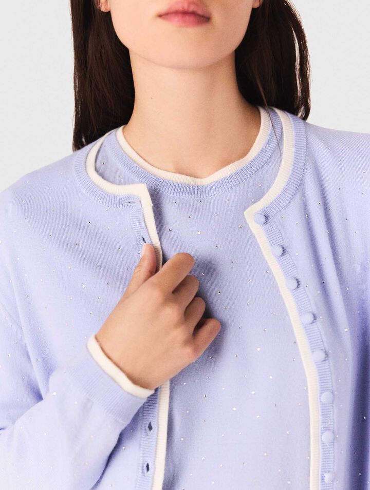 Knit cardigan with rhinestones