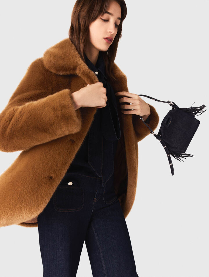 Mid-length faux fur coat