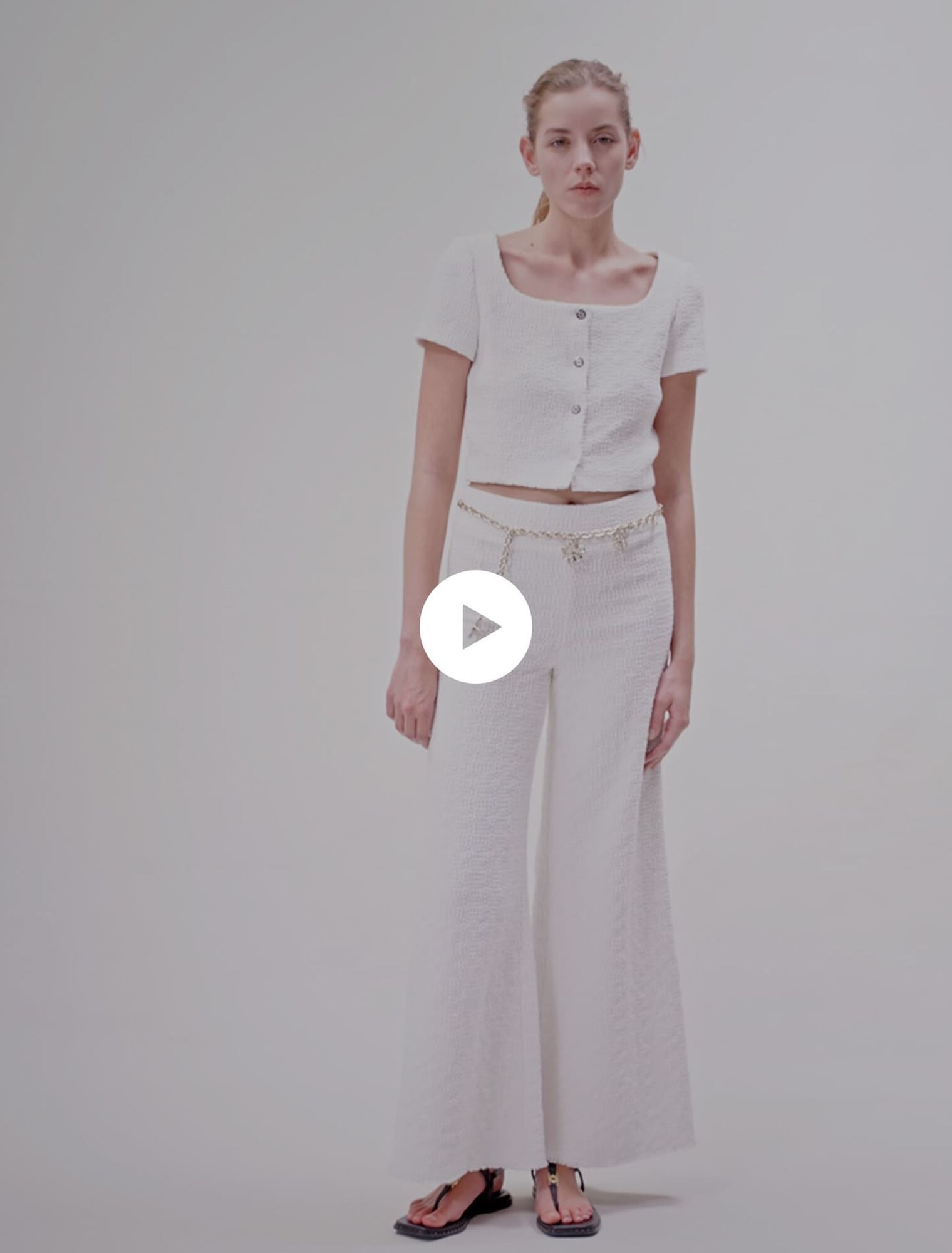 Wide-leg tweed trousers