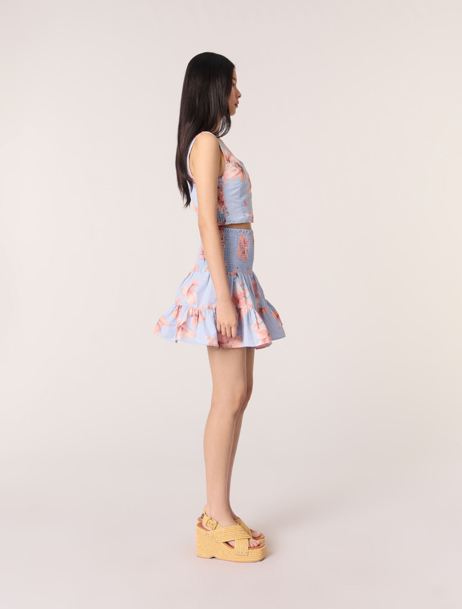 Patterned taffeta flared skirt