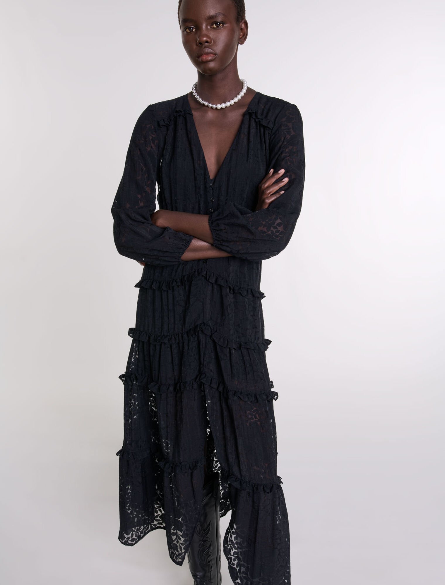 Ruffled patterned maxi dress
