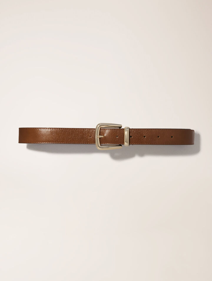 Leather belt with square buckle