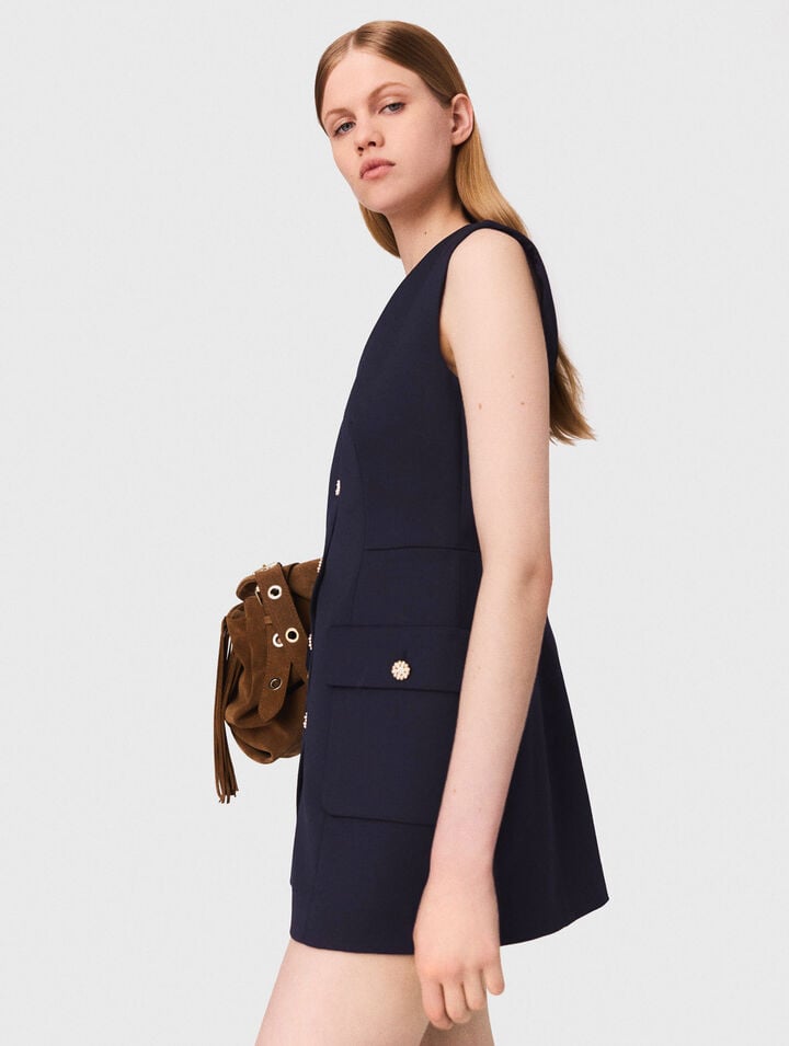 Layered-effect wool-blend dress