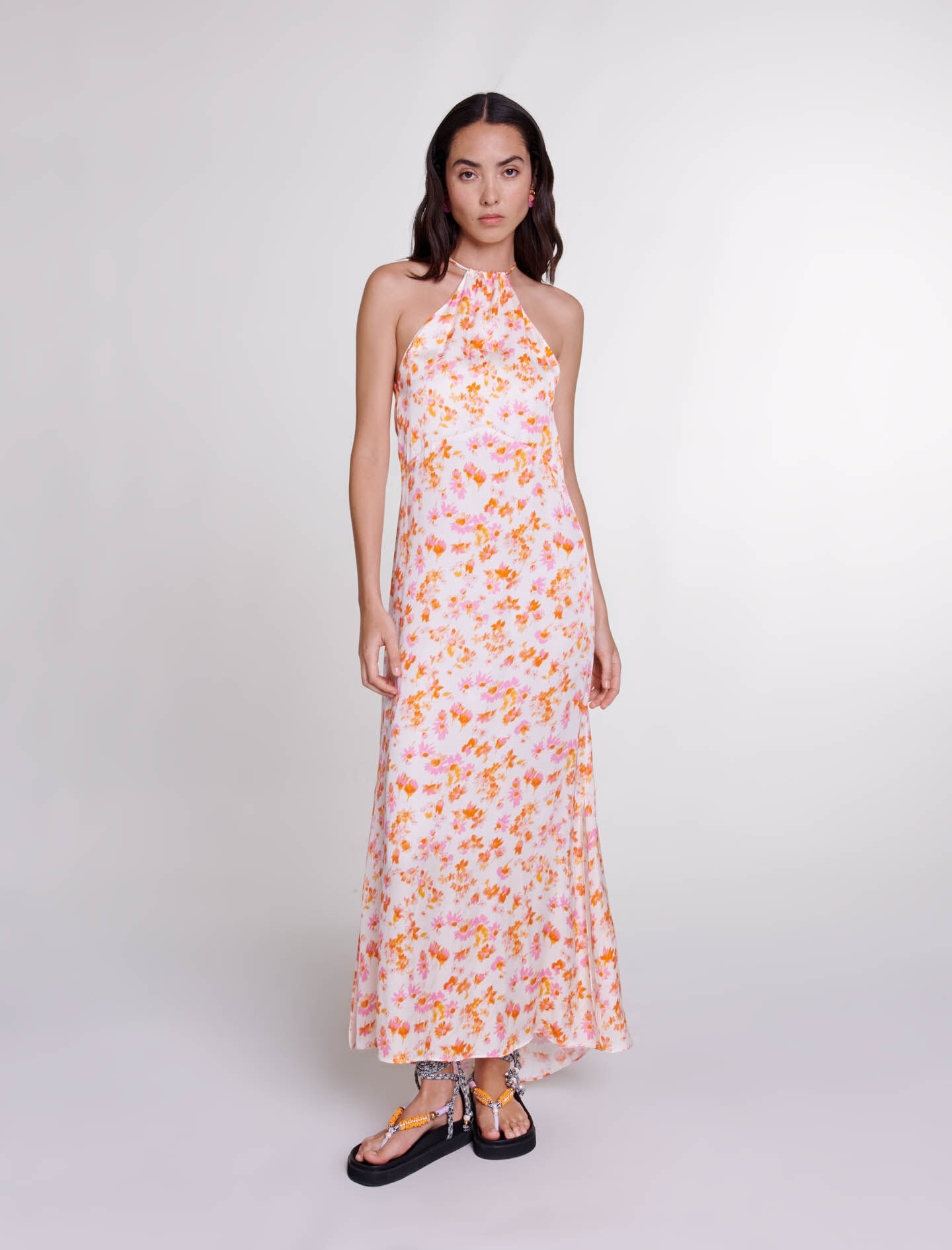 Floral satin effect maxi dress
