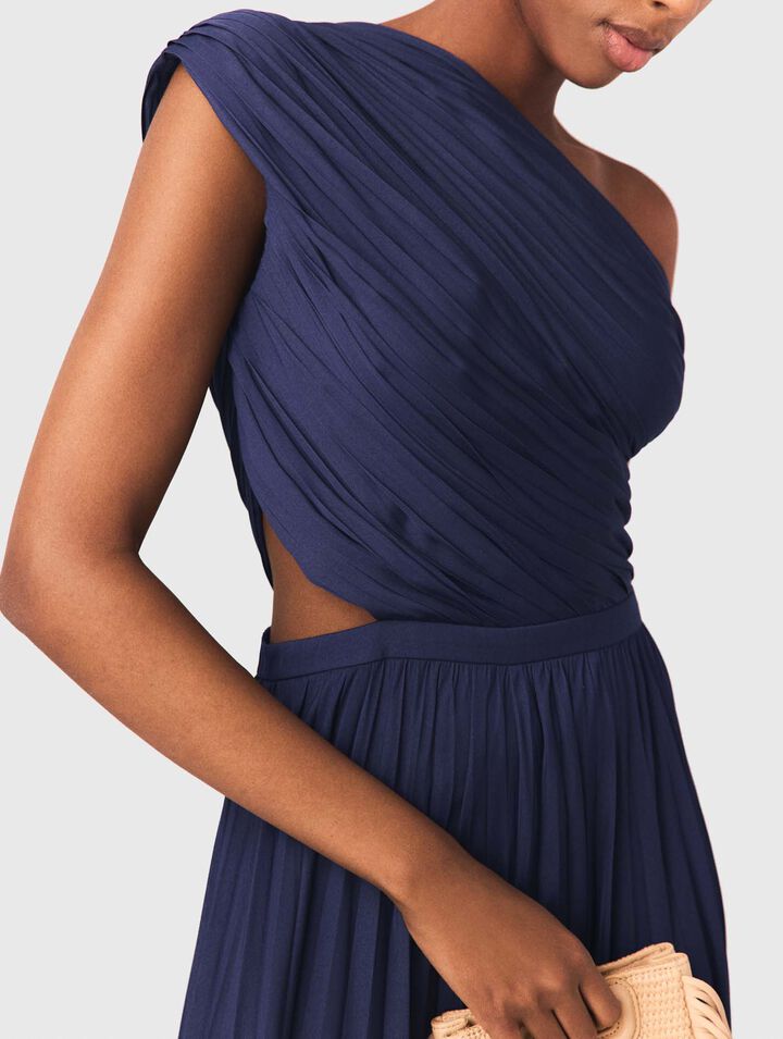 Asymmetrical pleated maxi dress