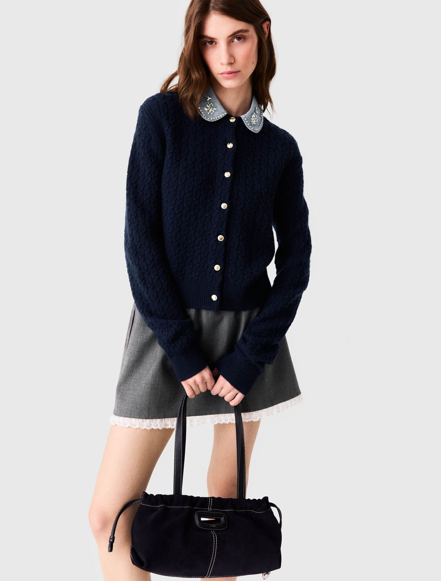 Cardigan with poplin collar