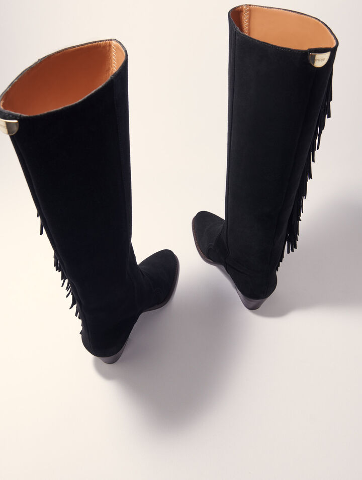 Fringed suede cowboy boots