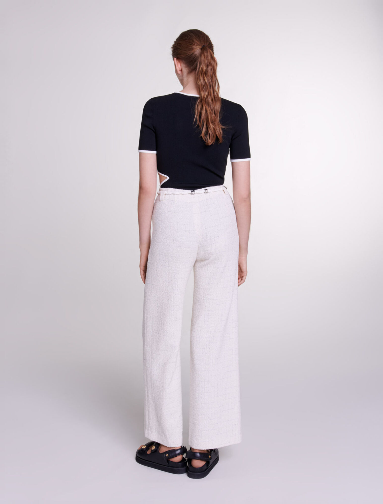 Metallic thread tweed trousers