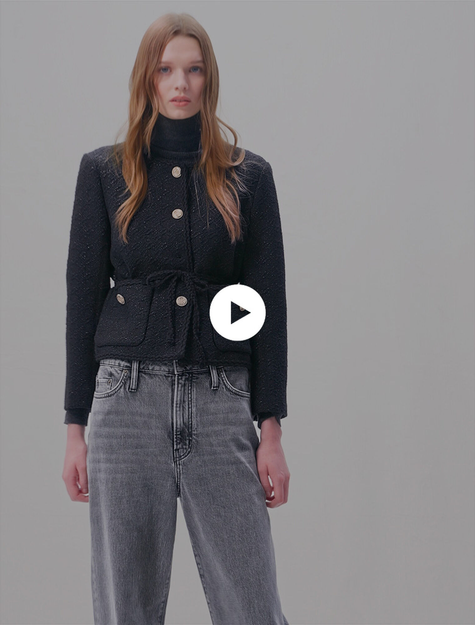 Straight-cut shiny tweed jacket