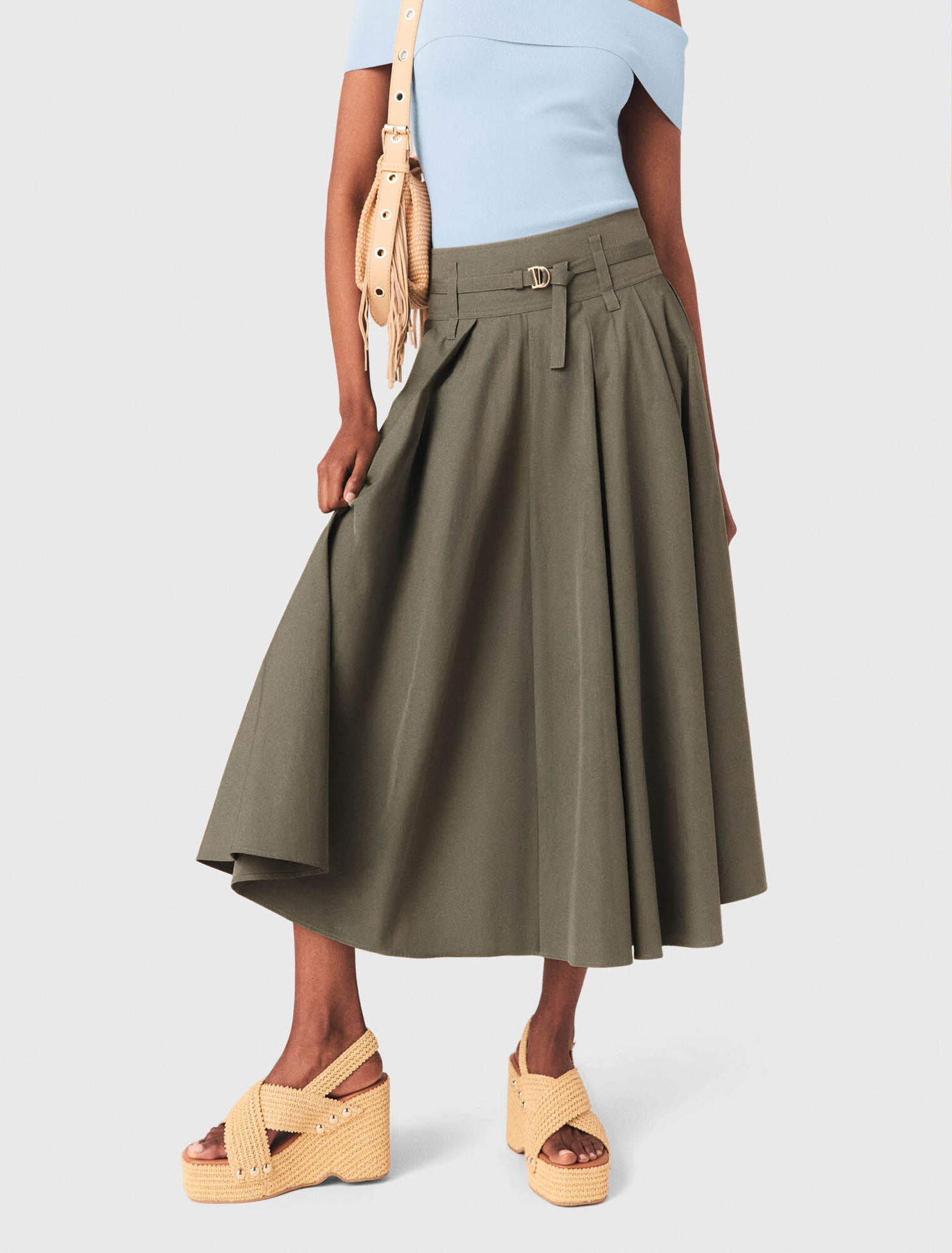 Cotton pleated maxi skirt