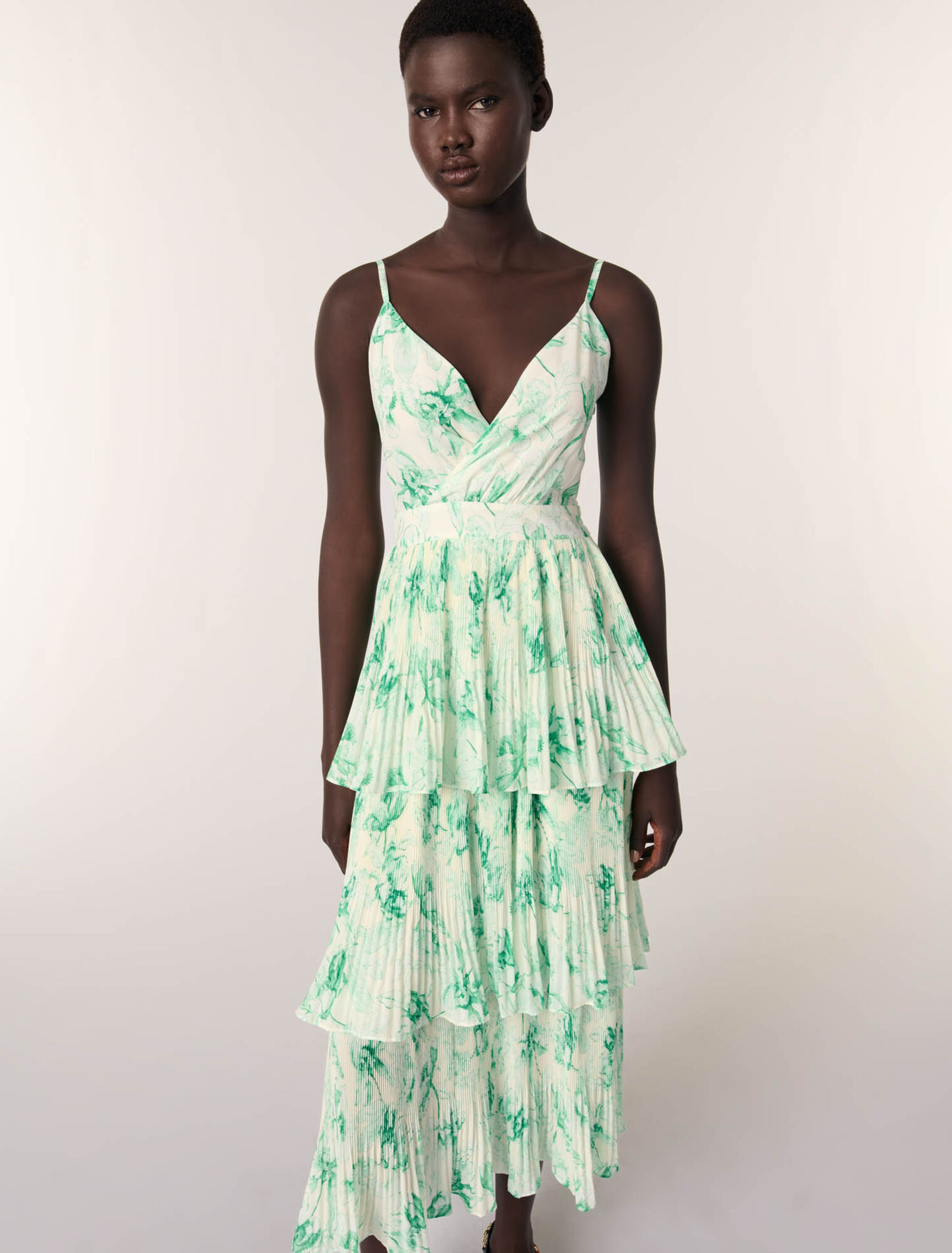 Patterned ruffled maxi dress