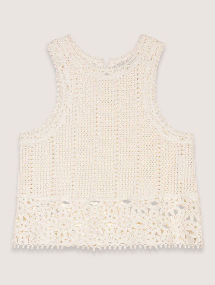 Maje Lomyna Floral Crochet Sleeveless Top In White