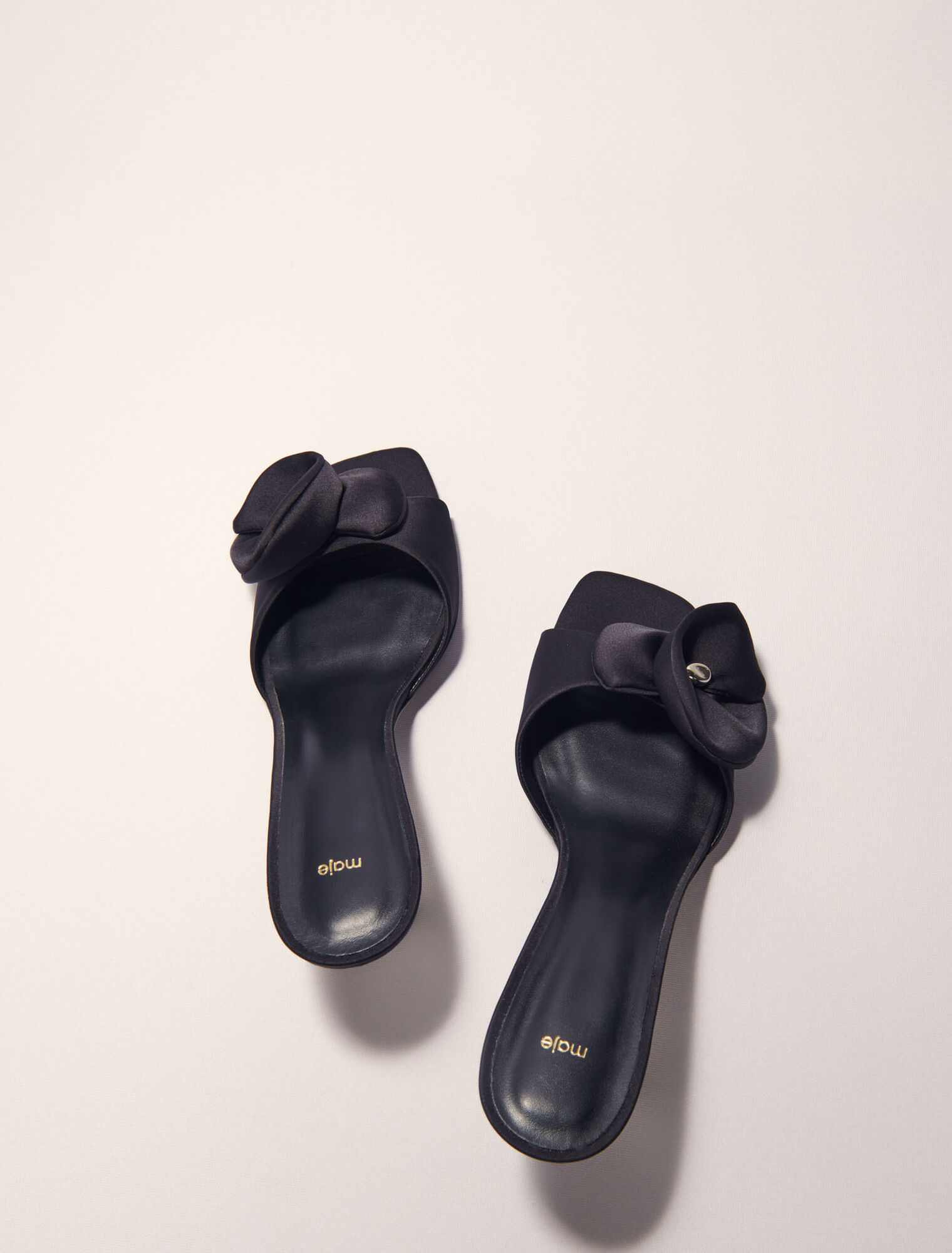 Textile mules with satin flower