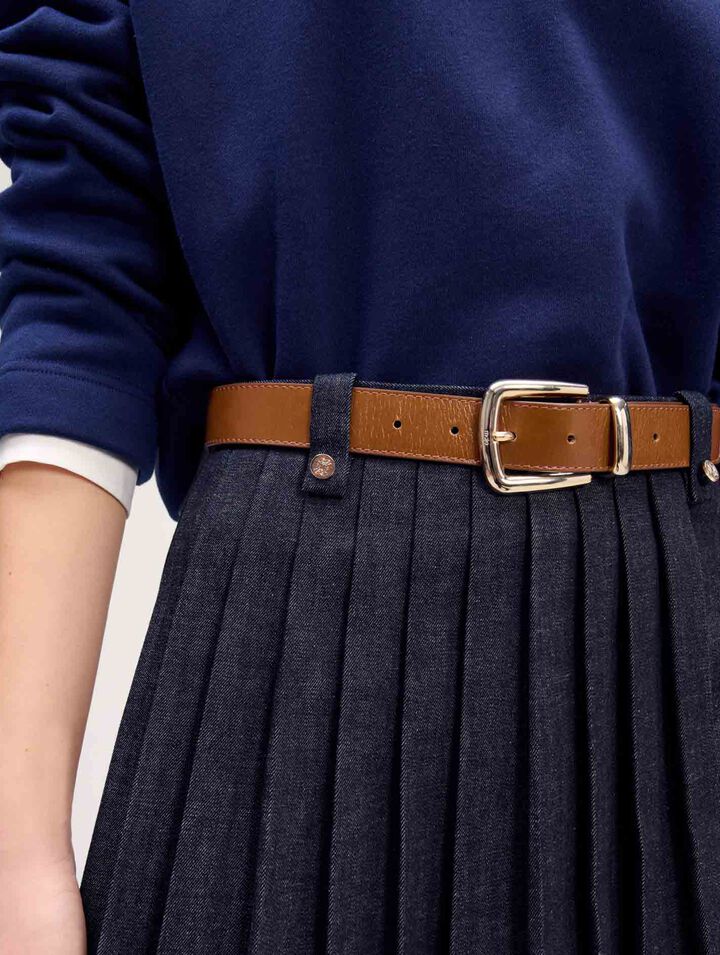 Leather belt with square buckle