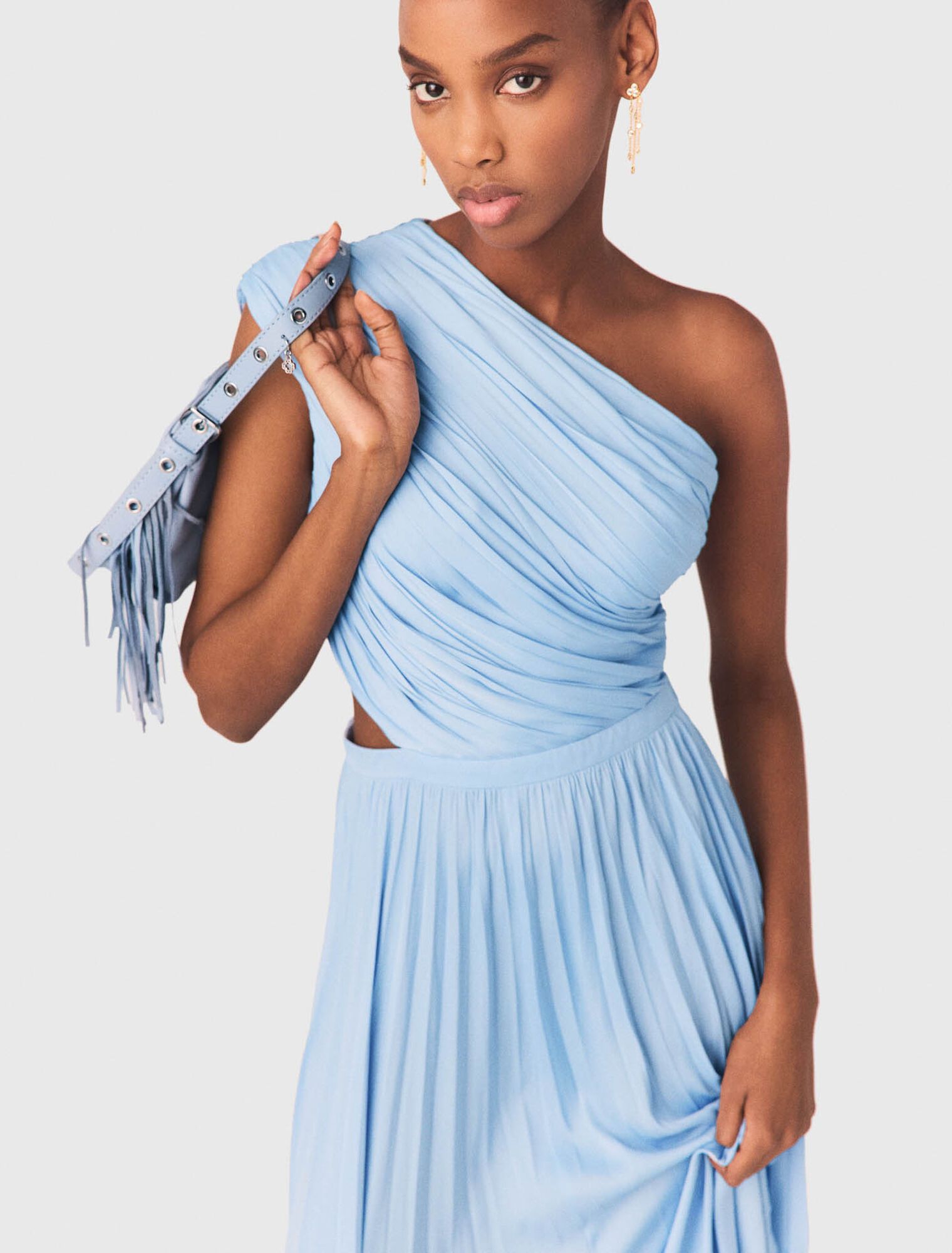 Asymmetrical pleated maxi dress