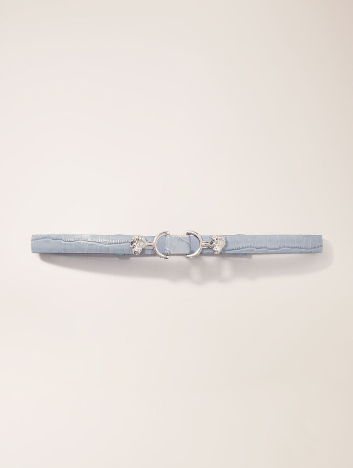 Thin leather belt with lion bit