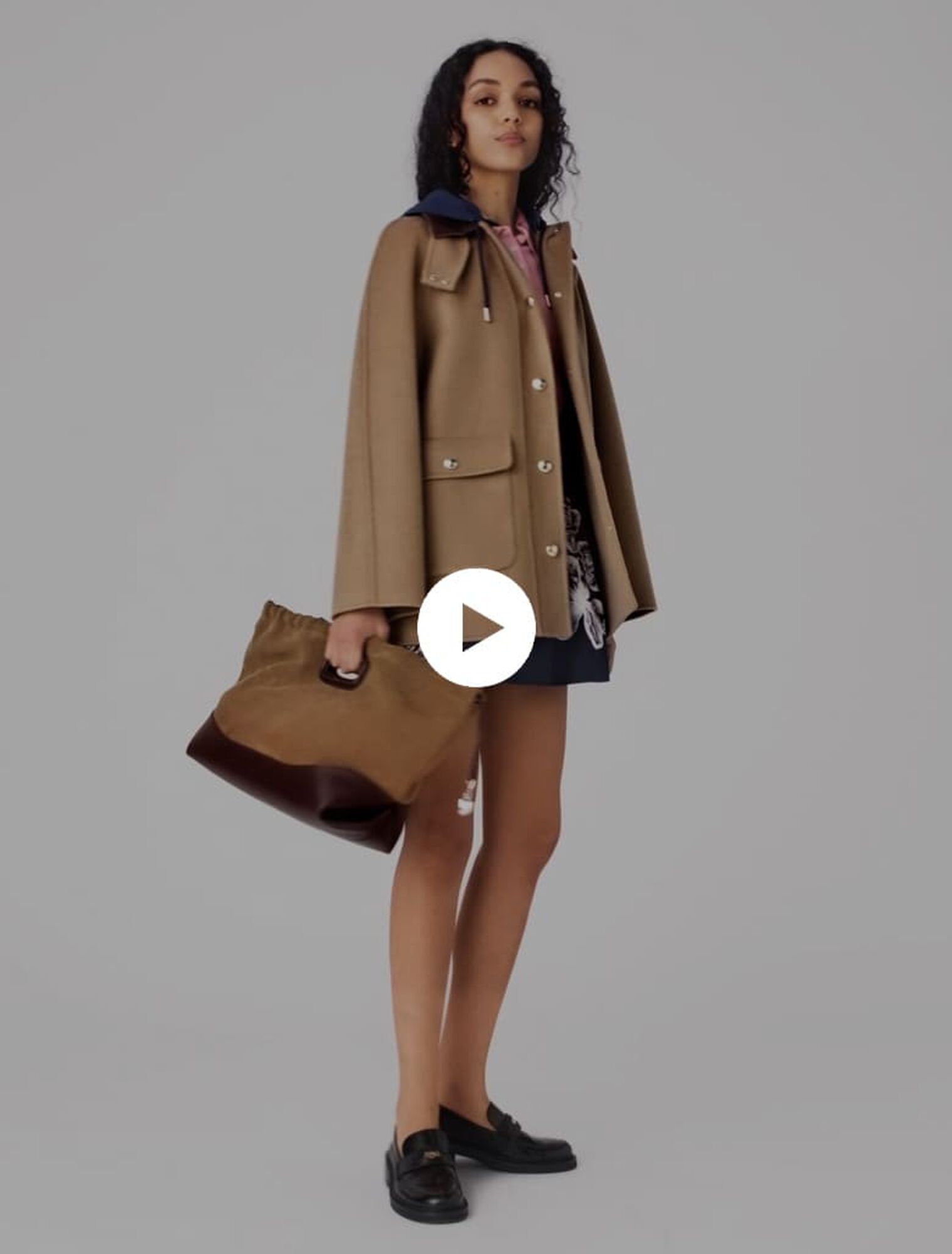 Wool coat with removable hood