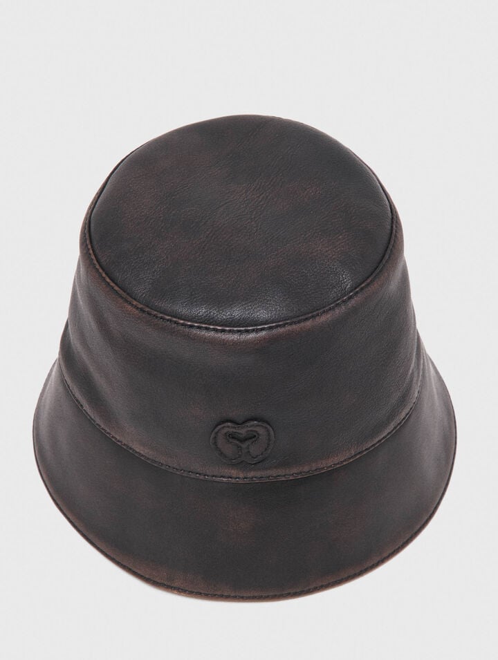 Distressed leather bucket hat