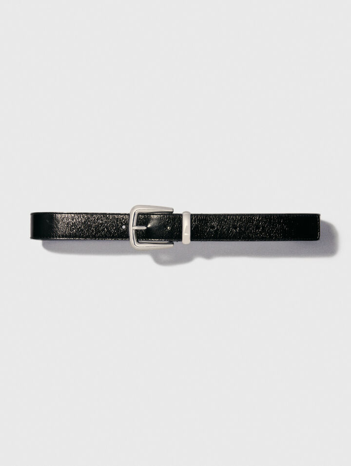 Leather belt with square buckle