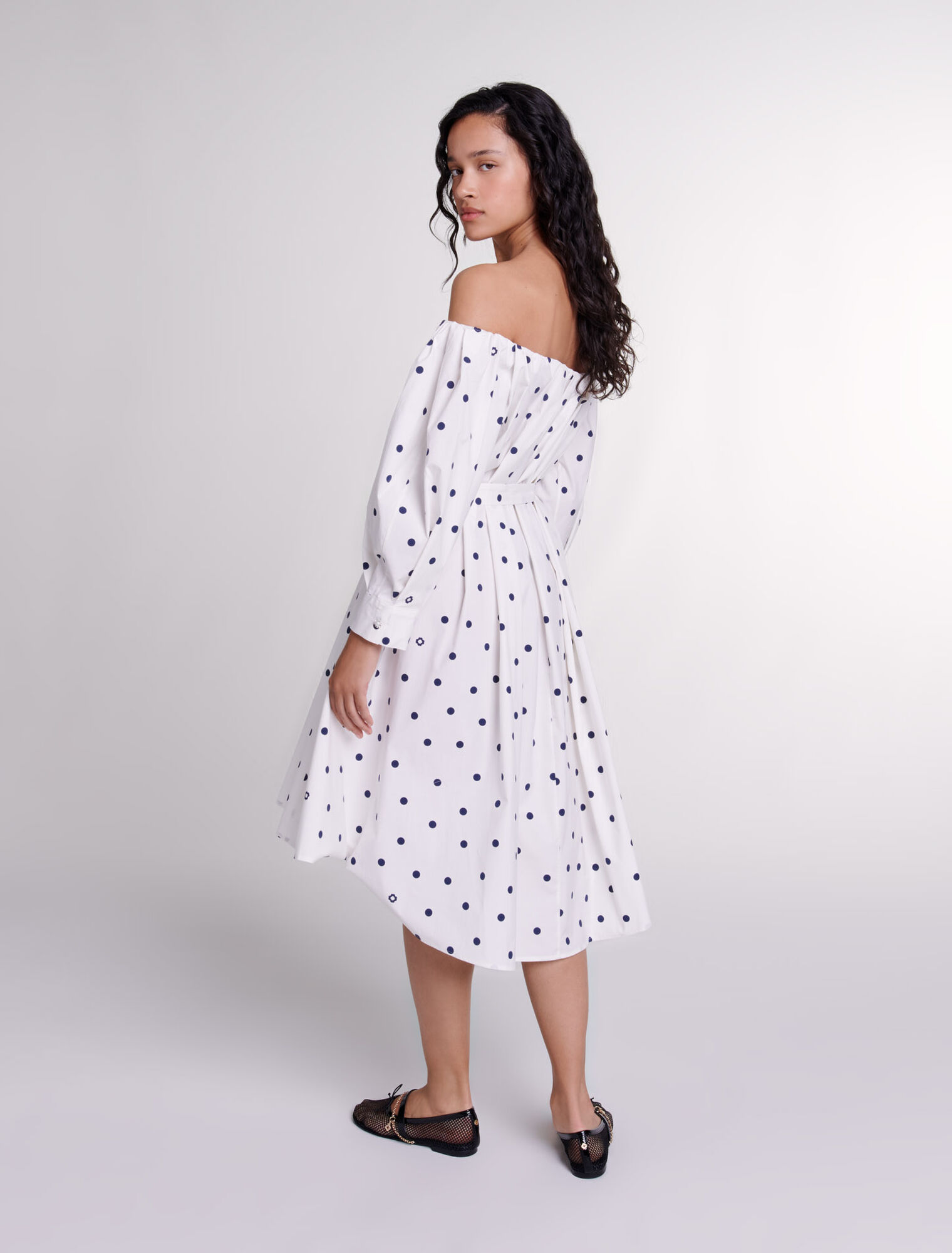 Shirt dress with bardot neckline 