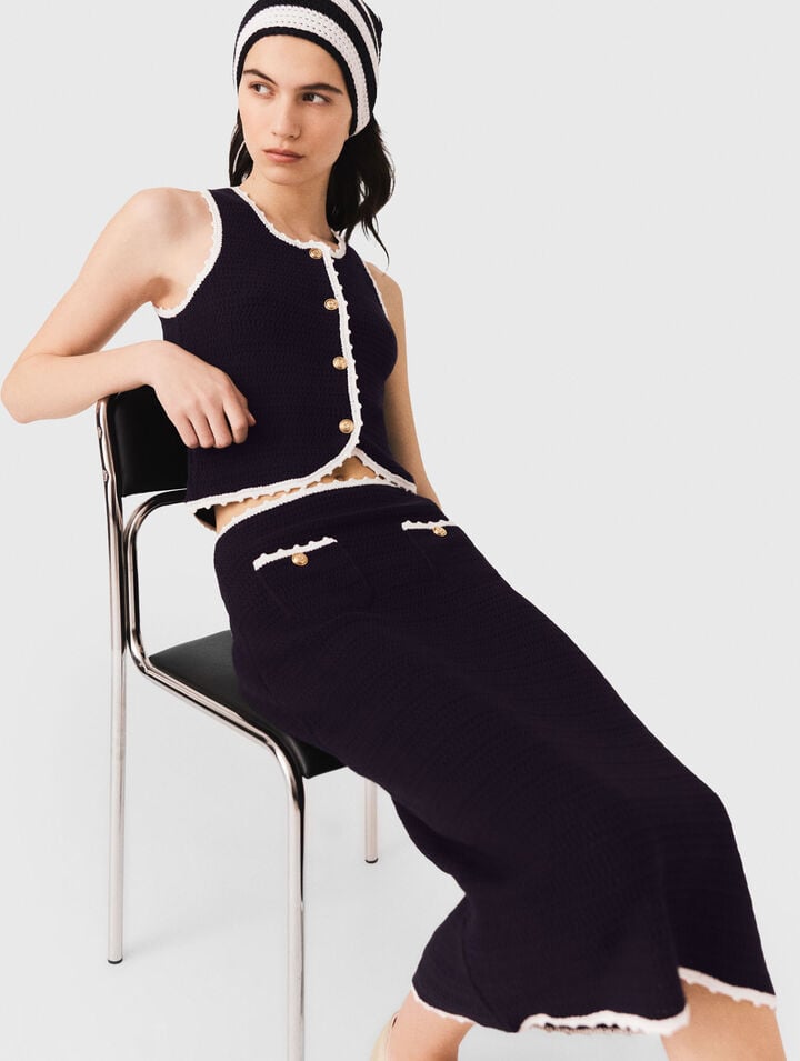 Midi skirt with crochet trim