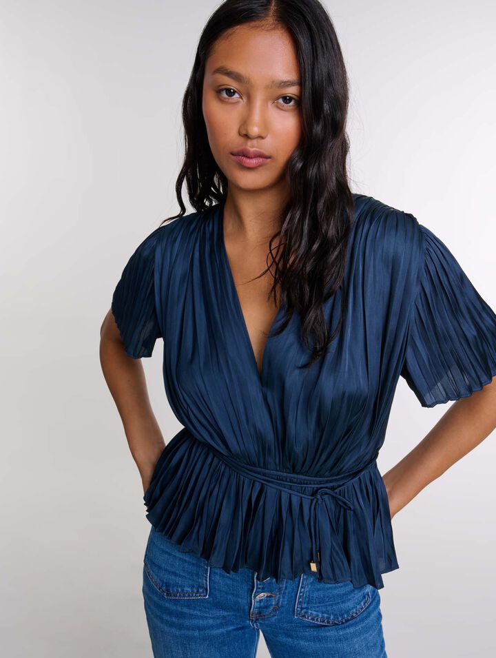 Pleated short-sleeved top
