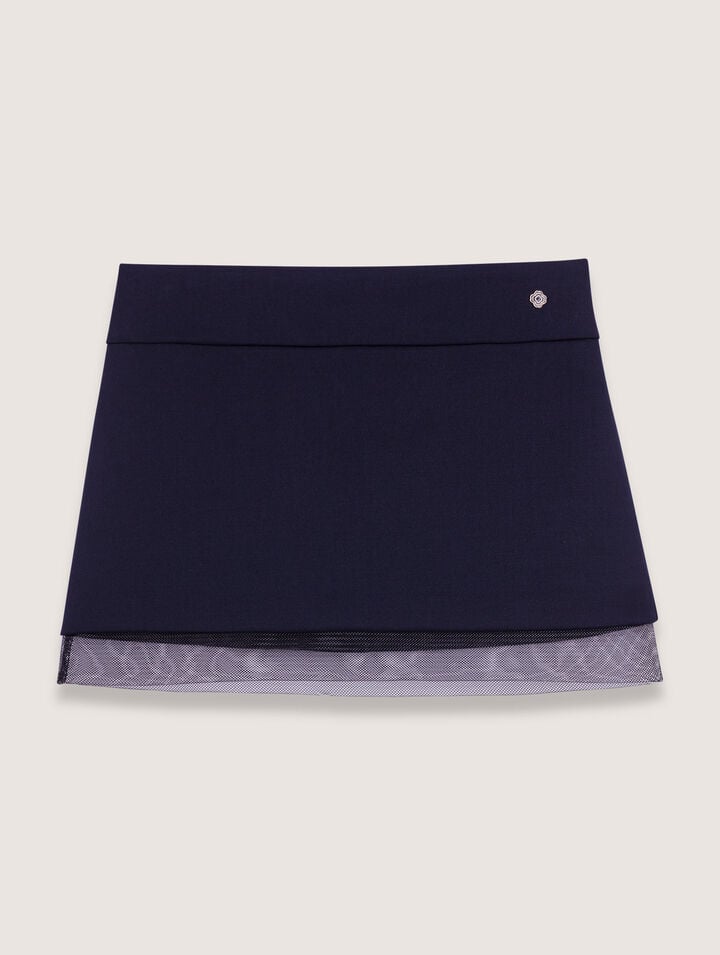 Maje Wool Blend And Tulle Skirt In Navy