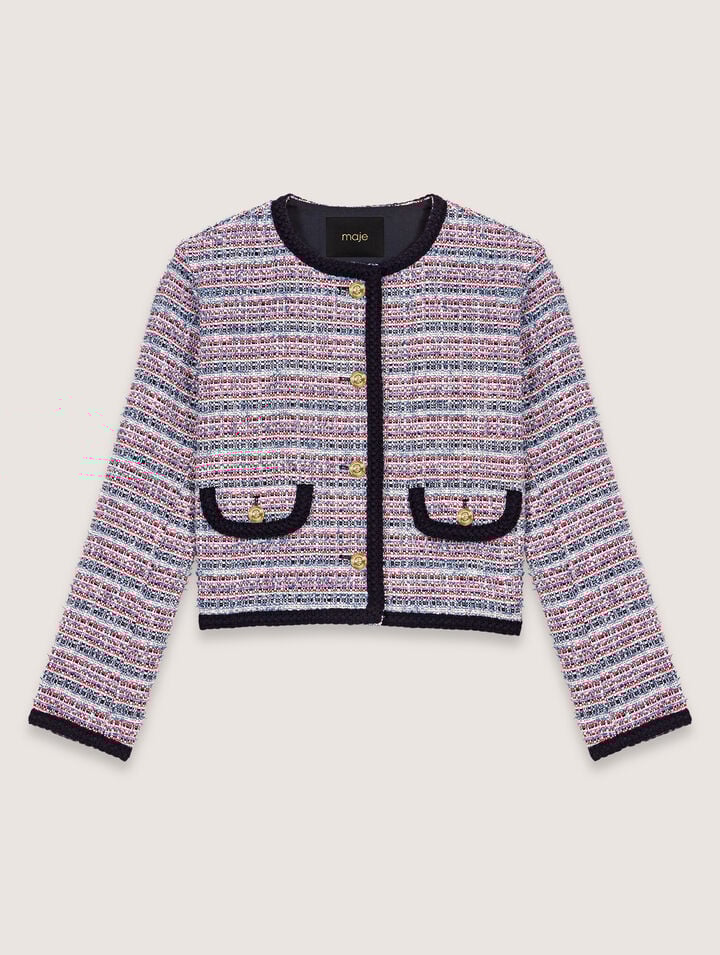 Maje Tweed Jacket In Blue / Red