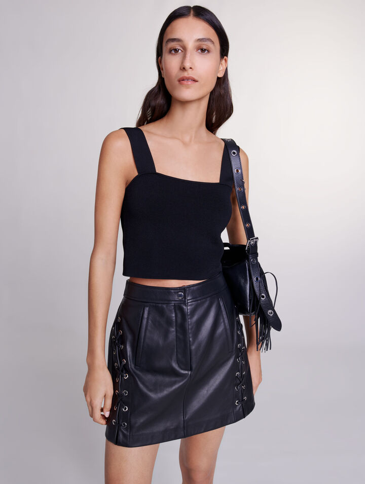 Short leather skirt