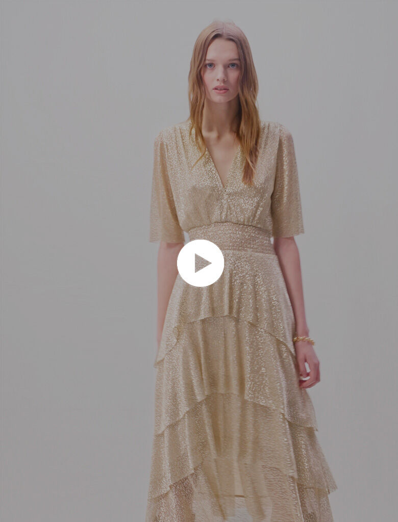 Shimmer dress with ruffles Maxi dresses Maje