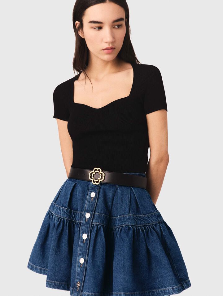 Leather belt with Clover logo