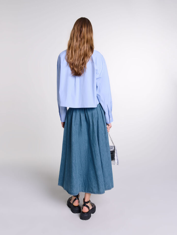 Smocked denim skirt