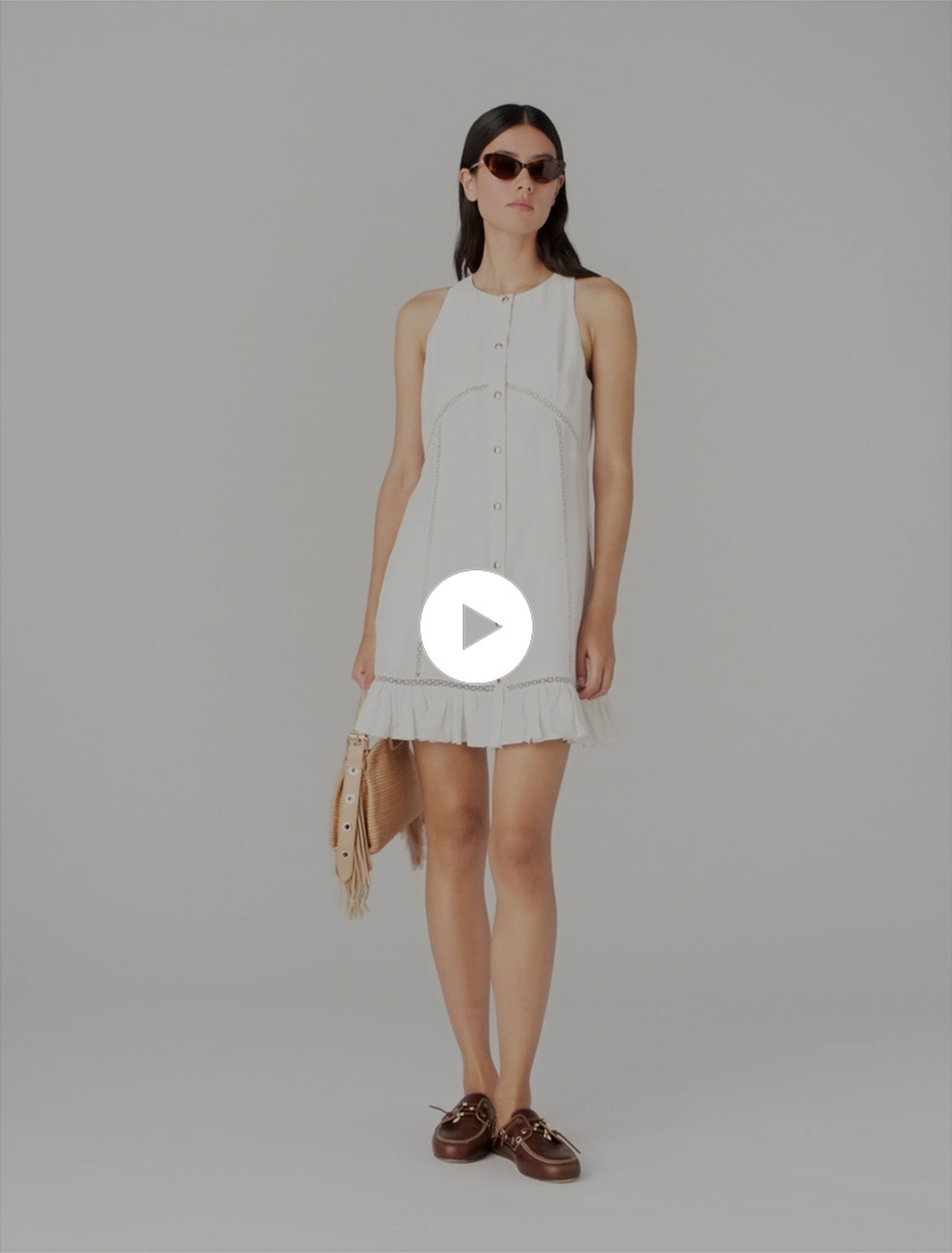 Embroidered linen-blend dress