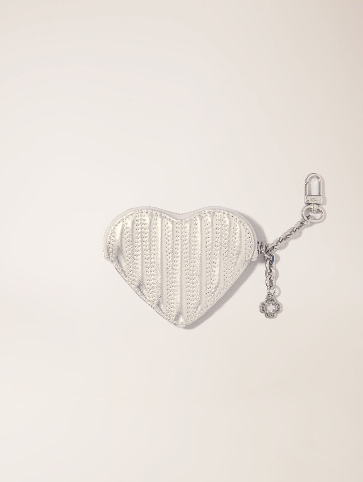 Maje Quilted Metallic Heart Purse In Silver